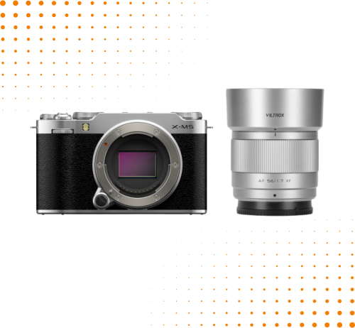 Aparat Fujifilm X-E5 + Obiektyw Viltrox AF 56 mm f/1.7 Fujifilm XF | Srebrny