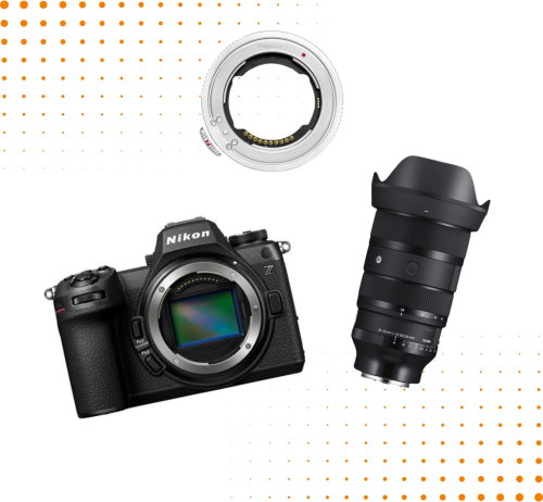 Aparat Nikon Z 6III + Obiektyw Sigma 28-45 mm f/1.8 A DG DN Sony E + Adapter Megadap Sony E to Nikon Z Pro+