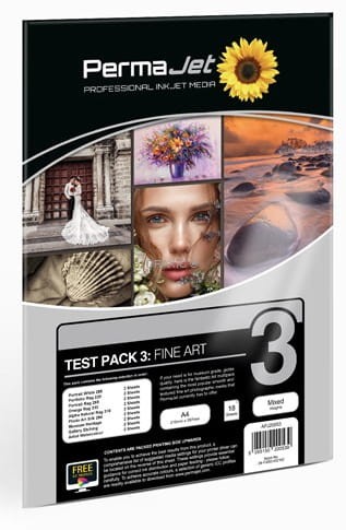 NOWY Zestaw Testowy Papierów typu Fine Art PermaJet (A4 18 arkuszy) Test Pack 3 Notopstryk