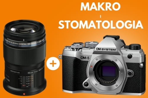 Aparat OM SYSTEM OM-5 + Olympus (OM System) ED 60 mm f/2.8 Macro + Lampa