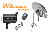 Zestaw studyjny  Glareone do fotografii dziecięcej i rodzinnej / Vega 200  / Parasol 150 Srebrny / Wyzwalacz Flash RC  / Statyw Air A-275 / Kółka GlareOne 16 - 22 mm 